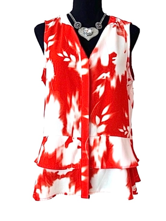 Simply Vera Vera Wang Tops - SIMPLY VERA ~ Vera Wang Red and White Sleeveless Asymmetrical Ruffled Blouse